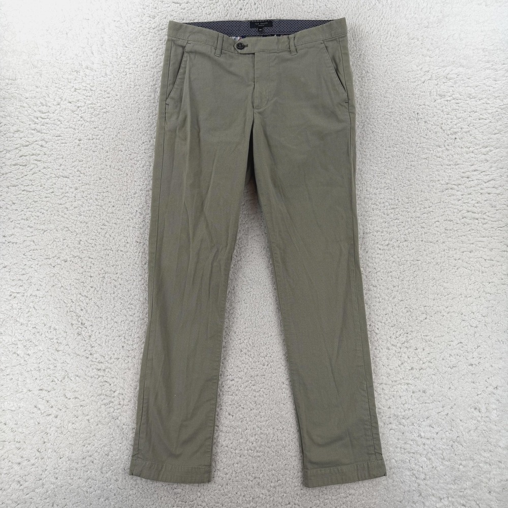 Ted Baker Chino Pants Mens 31R Green Slim Fit Stretch Canvas Casual Office 31x30